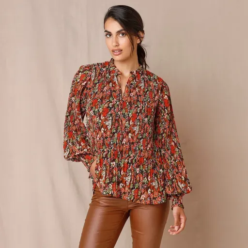 Bluză plisată din voal cu imprimeu floral