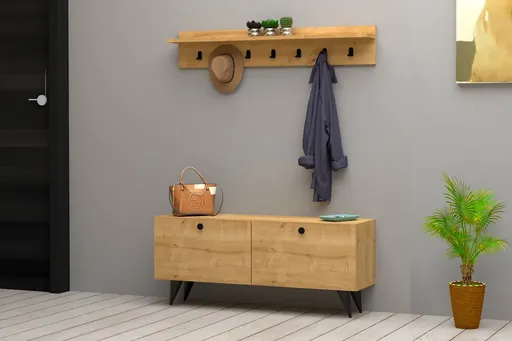 Set cuier cu pantofar, Puqa Design, Rupa, pal melaminat, stejar