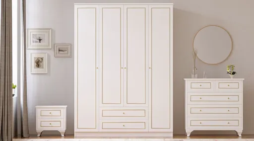 Set dormitor pentru copii, Hanah Home, Rb-081, Alb mat