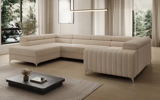 Coltar extensibil stanga 6 locuri ELTAP, LT-18JAR, Louis, 347x202x92 cm, lemn/poliester, bej deschis