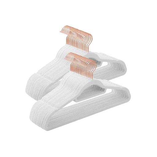 Set 50 umerase pentru haine acoperite cu catifea, Songmics, 43.5x22.5 cm, antialunecare, max 5 kg, alb