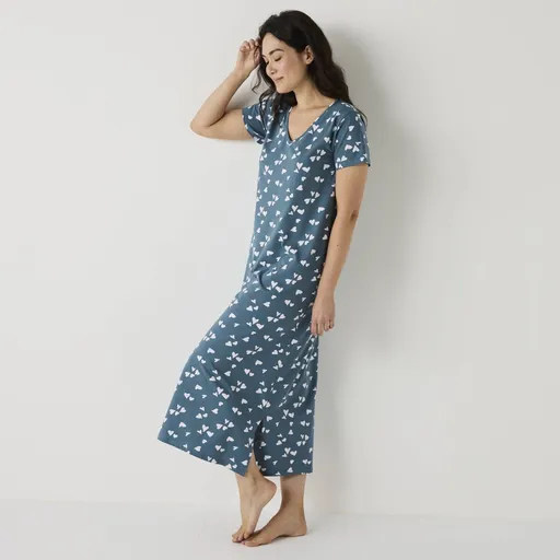 Cămașă de noapte lungă cu mâneci scurte și imprimeu cu inimioare