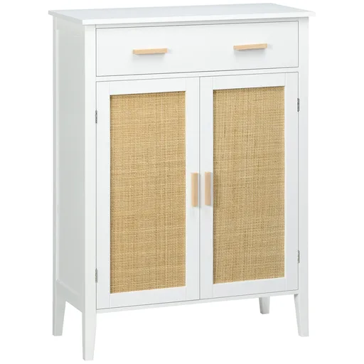 HOMCOM Mobilier pentru încălțăminte de depozitare cu 2 uși efect canelură sertar 80 x 35 x 110 cm alb | Aosom Romania