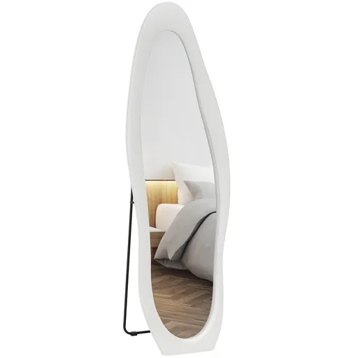 HOMCOM Oglindă cu Ramă Ondulată din Catifea, Oglindă Modernă de Podea sau Fixată pe Perete, 160x50 cm, Bordo | Aosom Romania