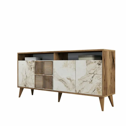 Dulap Milan Walnut and White Marble, bej