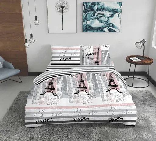 Lenjerie de pat dubla Paris, Bedora, 4 piese, 200x220 cm, 100% bumbac, multicolor