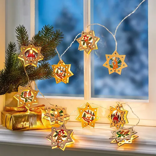 Lanț de lumini LED Stele din lemn