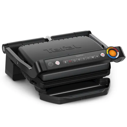 Gratar electric Tefal OptiGrill+ GC717810, 2000W, 6 programe, Acoperire antiaderenta Teflon, Ecran tactil, Smart grill, Max 240C, Negru