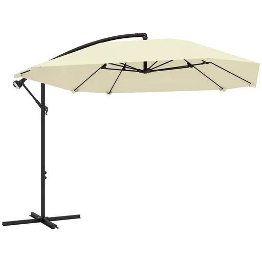 Outsunny Umbrelă de Soare Suspendată cu Bază în Cruce, Articulație Tip Banană și Manivelă, 304x260x245 cm, Alb Crem | Aosom Romania