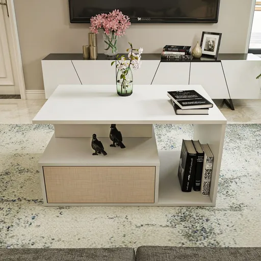 Masuta de cafea, Hanah Home, Mana, 90x48.6x60 cm, Bej/Alb