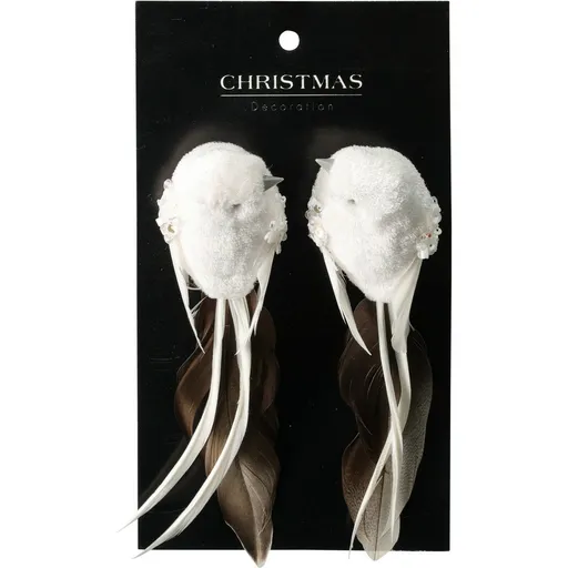 Set de decorațiuni de Crăciun Pasăre, albă,14x4x4cm, cu clemă, SET DE 2 BUCĂȚI, alb