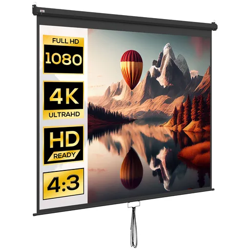 HOMCOM Ecran pentru Proiector 120 Inch Format 16:9/4:3 Reglabil, Ecran de Proiecție Compact, 244x183 cm, Negru | Aosom Romania