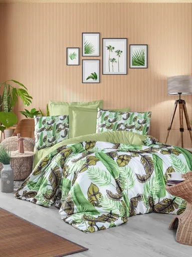 Lenjerie de pat dubla, L'essentiel Maison, 472, Verde/Alb