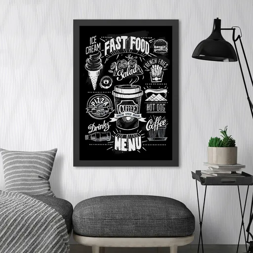 Tablou decorativ, Fast Food (55 x 75), Polistiren, Alb/Negru