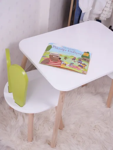 Set masa si scaun pentru copii, Hanah Home, Bunny One Chair Set, Verde Fistic / Alb