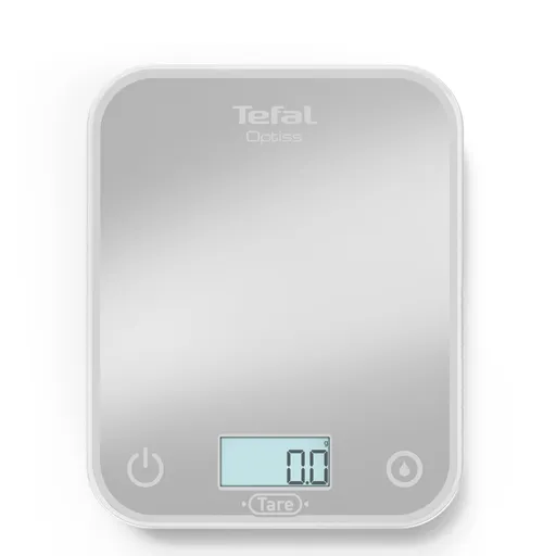 Cantar de bucatarie Tefal Optiss BC50U4V0, Pana la 5 kg, TARE, LCD, Sticla, Cifre mari, Argintiu