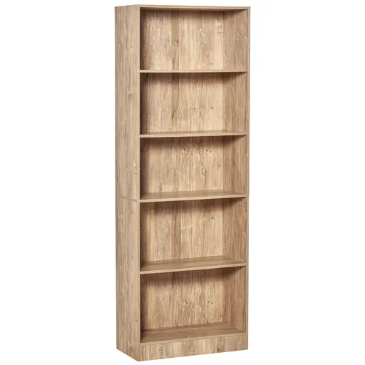 HOMCOM Bibliotecă Etajeră cu 5 Niveluri pentru Cărți cu 3 Rafturi Reglabile Antirăsturnare Depozitare pentru Living Birou Studiu 63x29,5x176 cm Lemn N