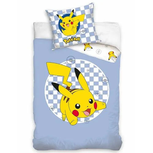 Carbotex Lenjerie de pat din bumbac pentru copiiPokémon Pikachu unic, 140 x 200 cm, 70 x 90 cm