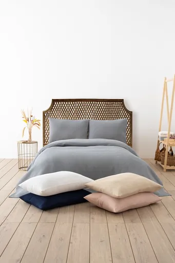 Cuvertura matlasata dubla, L'essentiel Maison, Waffle, 65% bumbac/35% poliester, Gri