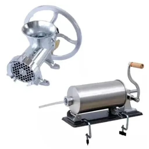 Pachet Masina Tocat Carne din Aluminiu, Nr 32 + Carnatar Orizontal, Inox, 4 Kg, 5 Palnii