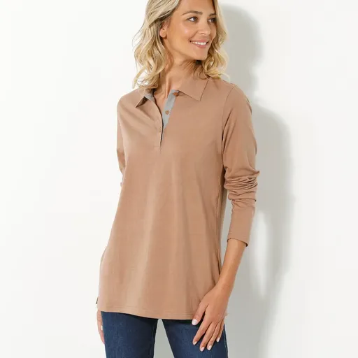 Tricou polo cu mâneci lungi din jersey bicolor