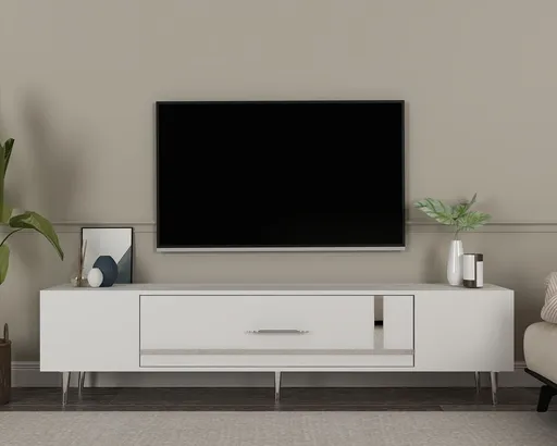 Comoda TV, Hanah Home, Dekop1, 150x48.2x29.6 cm, Alb / Argintiu