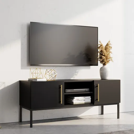 Comoda TV ELTAP, Lanzzi, 120x40x50 cm, MDF laminat, negru/auriu