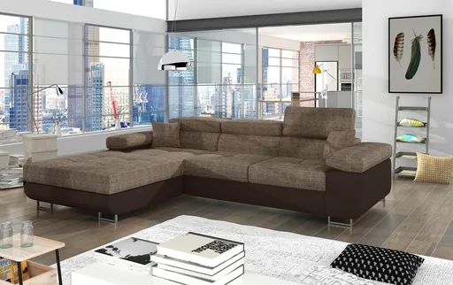 Coltar extensibil stanga 4 locuri ELTAP, Armd-17, Armando, 289x203x85 cm, lemn/poliester, bej inchis/maro