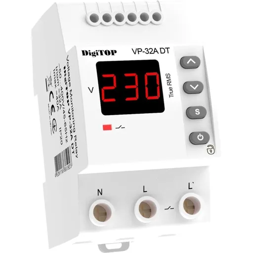 Releu protectie tensiune monofazat, 32 A, 1 secventa, 2P, 230V DigiTop VP-32A DT 4820118381923