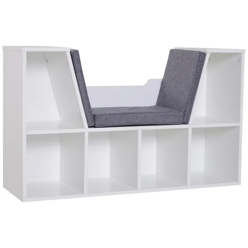 HOMCOM Bibliotecă Bancă 2 în 1 Design Contemporan 6 compartimente 3 Perne incluse 102L x 30l x 61H cm Alb Gri chinuit | Aosom Romania