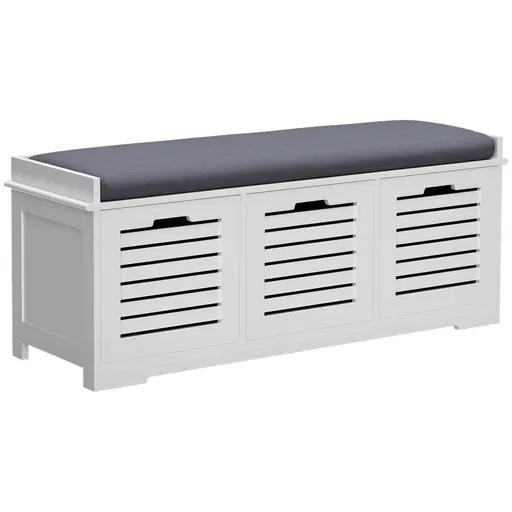 HOMCOM Banc pentru pantofi dulap pentru pantofi cu 3 sertare și pernă detașabilă, dim. 108l x 35A x 43Î cm, alb | Aosom Romania