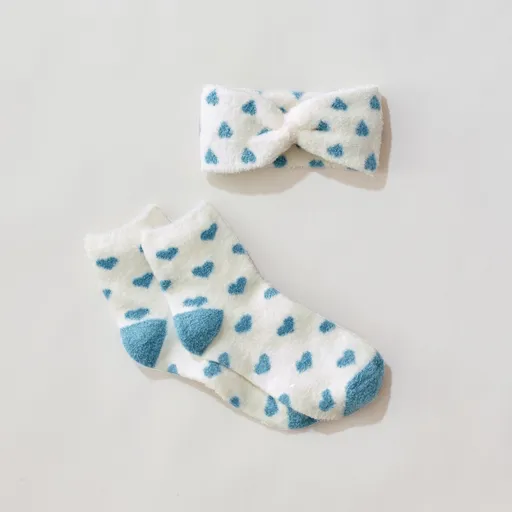 Set de bentiță și șosete asortate, imprimeu cu inimioare