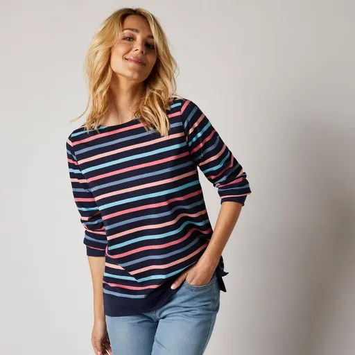 Tricou în dungi cu aplicații de inimă pe coate, fibre vopsite