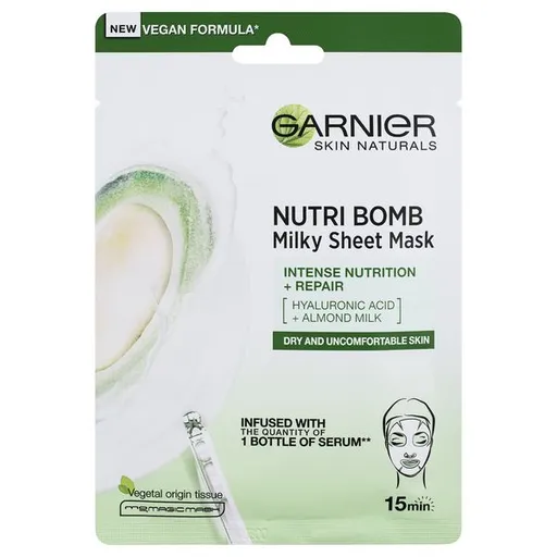 Garnier Mască textilă de față cu lapte de migdale pentru piele uscată și sensibilă Skin Naturals (Milky Tissue Mask) 28 g