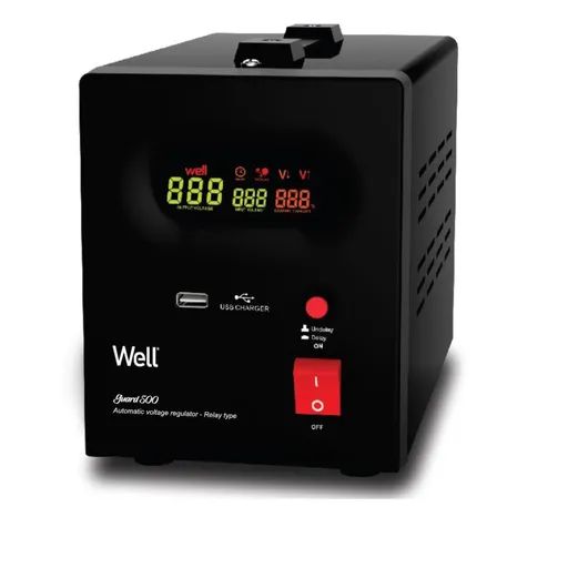 Stabilizator automat de tensiune cu releu 500VA/300W, negru Well