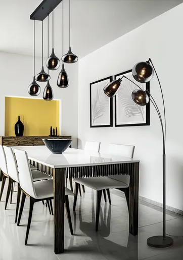 Lustra Lumina, TRIO, 85x20x150 cm, 40W, 6x E14, metal, negru mat/argintiu