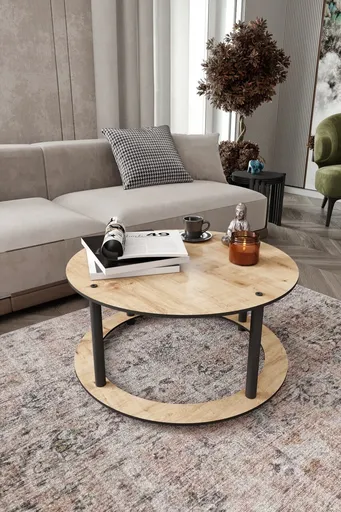 Masuta de cafea, Hanah Home, Hole Round, MDF , Stejar