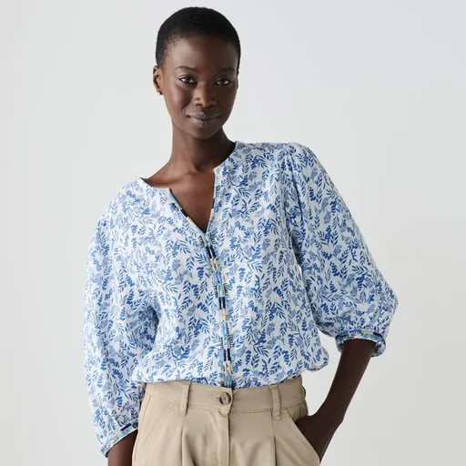 Bluză din bumbac brodată cu imprimeu