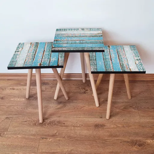 Set masute 3 piese, Hanah Home, 3Shp6, Albastru/Alb