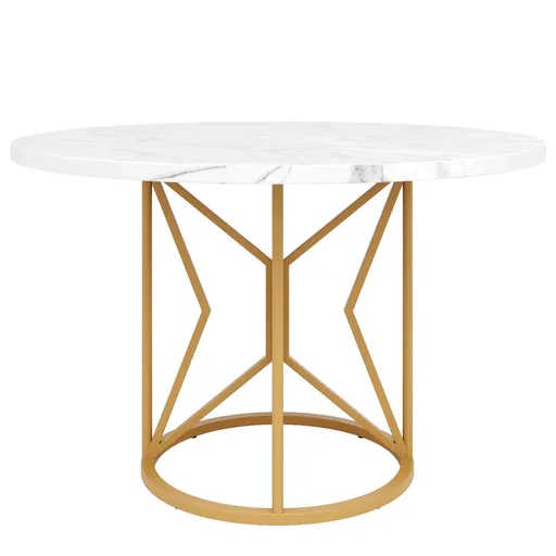 Masă rotundă de dining din MDF, Alb+Auriu | Aosom Romania