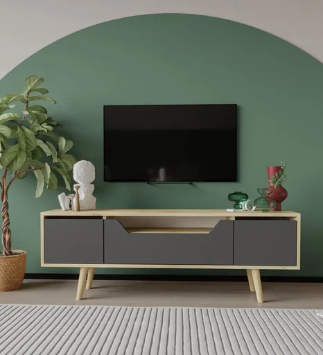 Comoda TV, Hanah Home, Roma 150, 150x53x29.8 cm, PAL, Stejar safir / Antracit