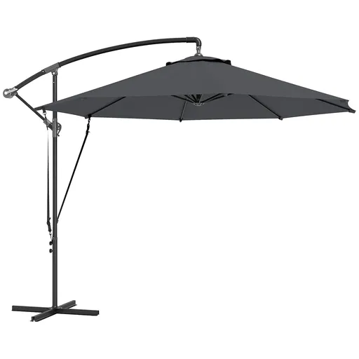 Outsunny Umbrelă de Soare cu Corzi Anti-Vânt, Orificii de Aerisire, Bază în Cruce și Manivelă, Φ290x243 cm, Gri | Aosom Romania