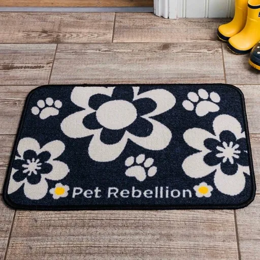 Covoraș sub castron PET REBELLION Dinner Mate Flowers Black, 40 x 60 cm, negru