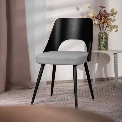 Scaun Helic, Homla, 48.5x54.5x76.5 cm, poliester/lemn, negru/gri