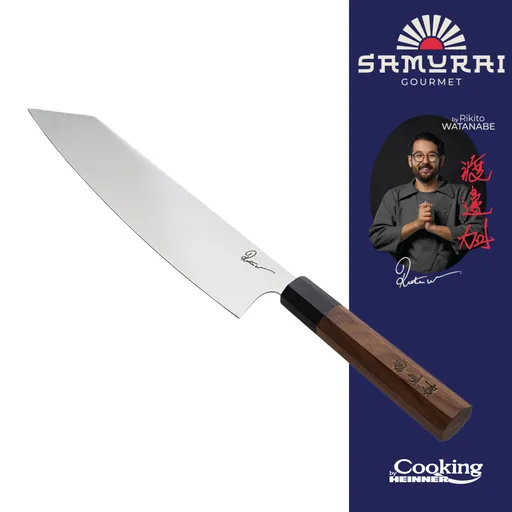 Cutit Gyuto, Samurai Gourmet by Rikito Watanabe si Cooking by Heinner, 23 cm, inox/lemn, maro