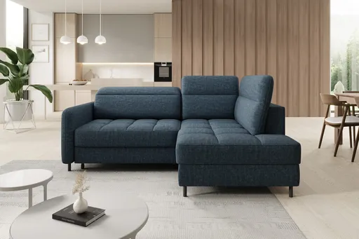 Coltar extensibil dreapta 3 locuri ELTAP, RT-40MAN, Barea, 208x160x100 cm, lemn/poliester, albastru inchis