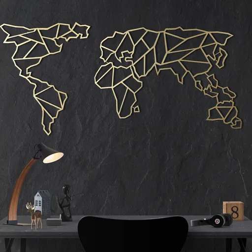 Decoratiune de perete, World Map XL, Dimensiune: 85 x 170 cm, Auriu