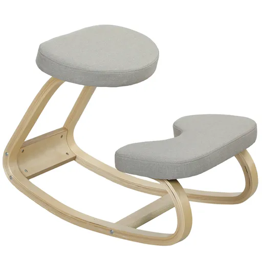HOMCOM Scaun pentru genunchi cu balansare, din țesătură cu aspect de in și lemn, Gri | Aosom Romania