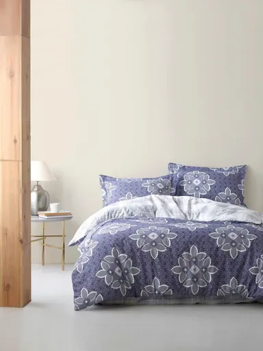 Lenjerie de pat dubla Super King (EU) (IT), L'essentiel Maison, Average, Albastru închis / Gri / Alb