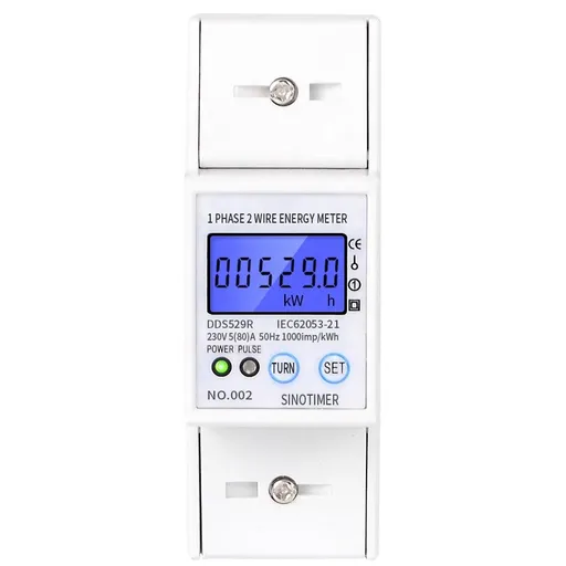 Contor monofazat de energie electrica, Sinotimer, 230V AC 50Hz, 5(80)A, ecran digital LED iluminat, DDS529R